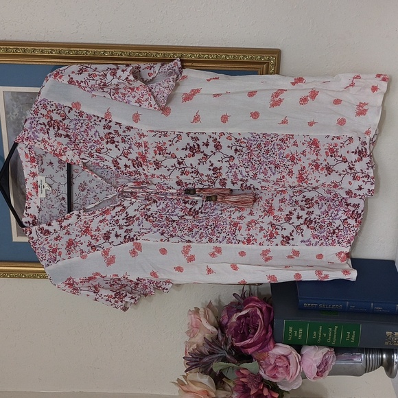 Bohemian Floral Print Top Size Large Cottagecore Feminine Western Casual - Picture 5 of 7